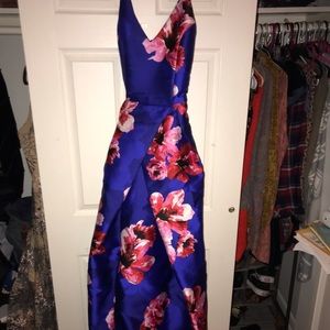 Long Blue Gown w/ Pink Flowers (pockets!)